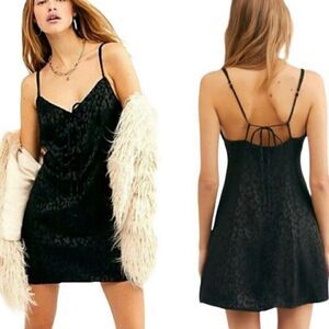 Free people intimately silky Bow-Dacious Mini Slip Dress animal leopard print go